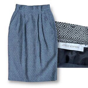 Vintage 1980's Jones NY Wool Pencil Skirt Womens Sz 4 High Waist Black White